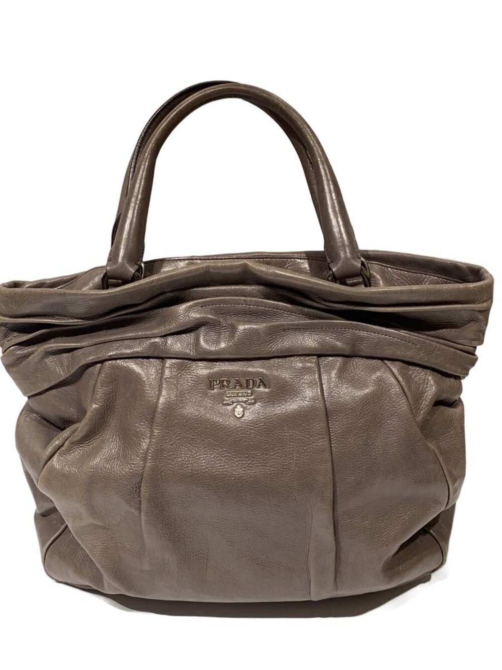 Prada Nappa leather tote bag gathered top Gray